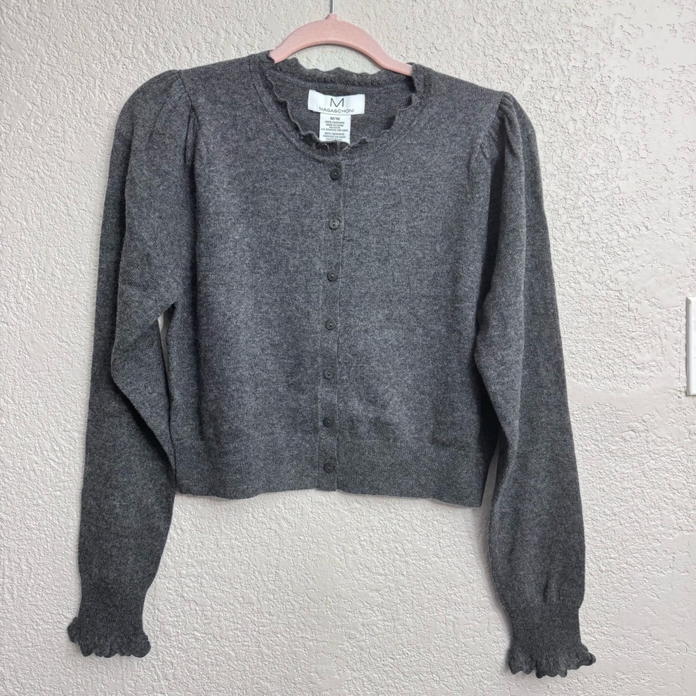Magaschoni NWT Gray Cashmere Cropped Cardigan Sweater Women’s Medium
